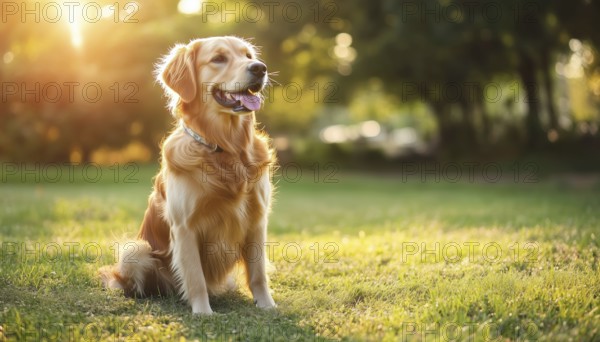 Gorgeous And Intelligent Golden Retriever Enjoying The Sun In A Garden Park Surrounded By Lush