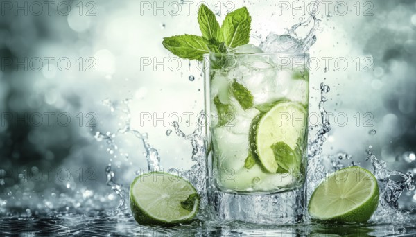 Hand-Drawn Mojito Cocktail With Water Splash: Perfect For Menus, Bars, Cafes, Restaurants, Posters,