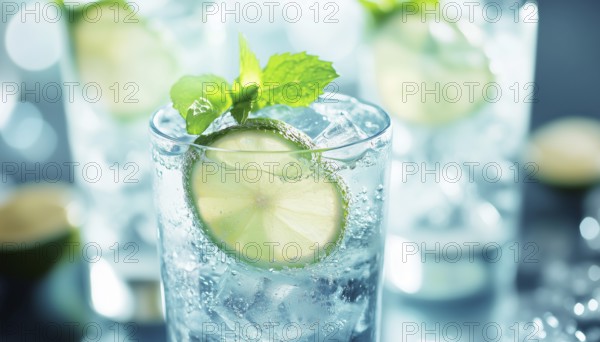 Hand-Drawn Illustration Of A Classic Gin And Tonic Cocktail. Artistic Rendering Capturing The