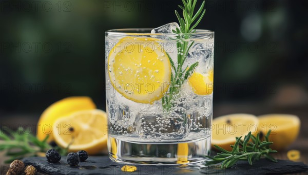 Illustrated Gin And Tonic Cocktail. Hand-Drawn Illustration Of A Classic Mixed Drink. Artistic
