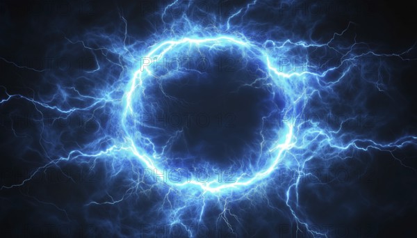 Dark Circle Lightning: A Stunning Display Of Blue Electric Lightning Flashing Across The Darkened