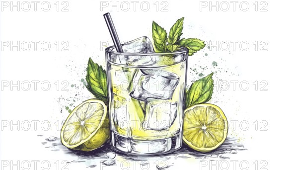 Hand-Drawn Gin And Tonic Cocktail Design For Cafe, Restaurant, Or Bar. Versatile Graphic For Menu,