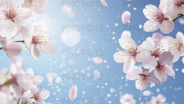 Realistic Sakura Spring Sale Vertical Template With Discount Of Blossoming Flowers On Blue Sky