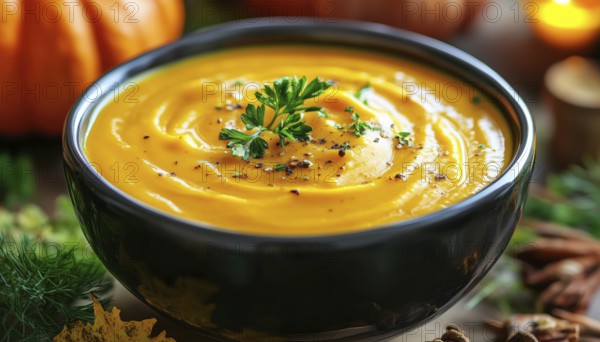 Hand Drawn Pumpkin Cream Soup: Organic Farm-To-Table Delicacy For Menus, Shops, Bars, Restaurants,