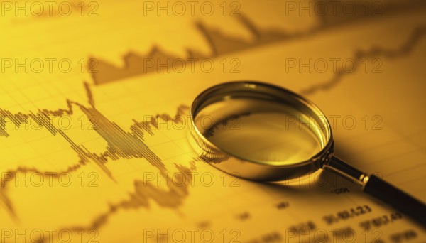 Global Market Analysis With A Magnifying Glass And Financial Chart On A Yellow Background -