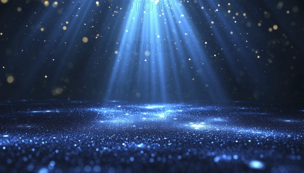 Luxurious Poster Template With Elegant Dark Blue Light Rays And Sparkling Glitter On Black