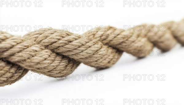 Detailed Close-Up Shot Of A Taut Rope Against A White Background Showing Strain And Pressure. High