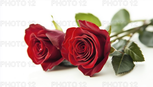 Beautiful Side View Of Red Rose Flowers With Clipping Path On A White Background. Perfect For