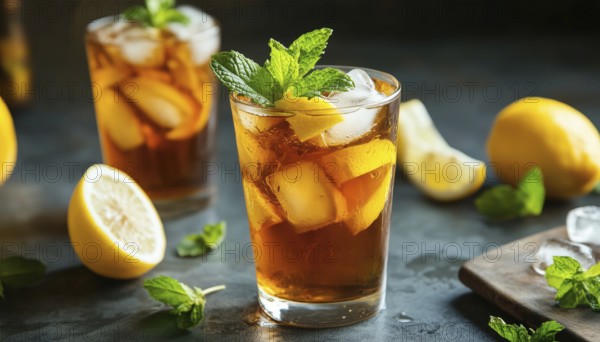 Cooling Lemon Mint Ice Tea: An Invigorating Beverage Perfect For Summer Refreshment, Made With A