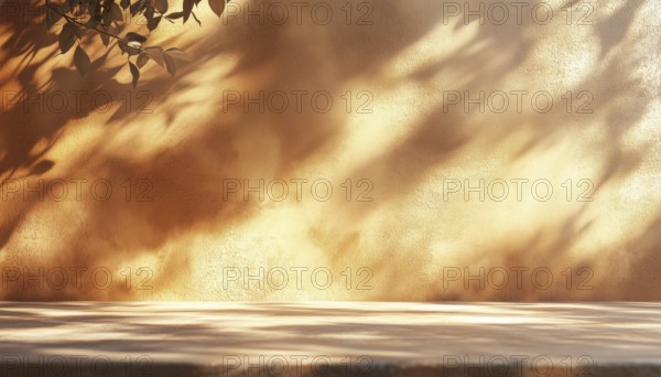 Autumn Abstract Brown Theme For Product Showcase With Sunlight And Blurry Wall Shadows.Capture The