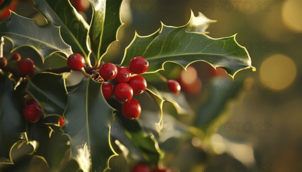 Leaves And Fruit Of The European Holly Plant: Ilex Aquifolium. This Botanical Description Discusses