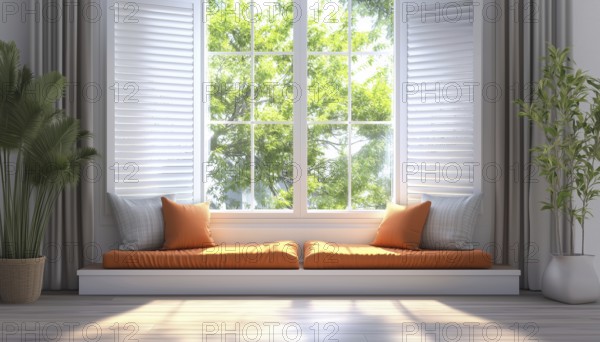 Interior Decoration: Window Treatments, Curtains, Blinds, Drapes, And Shutters In A Home Room With