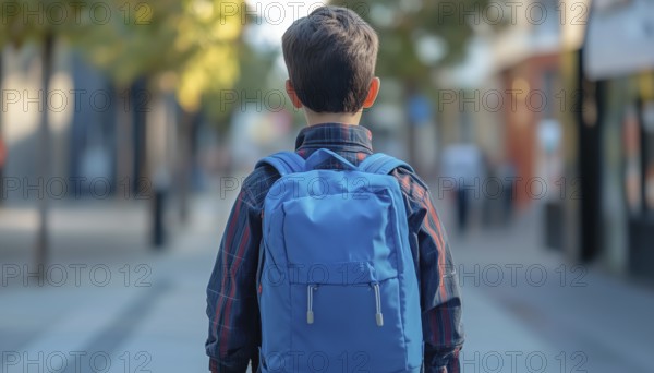 Schoolboy Heading To School With Backpack On Back. Student Carrying School Bag Pack. Back View Of
