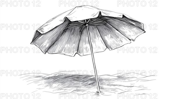 Hand Drawn Beach Umbrella Sketch Clipart: Summer Leisure Vacation Attribute Doodle On White -