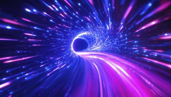 Speedy Neon: Radial Motion Blur With Ultra Violet And Blue Laser Light In Long Exposure Of Cyber