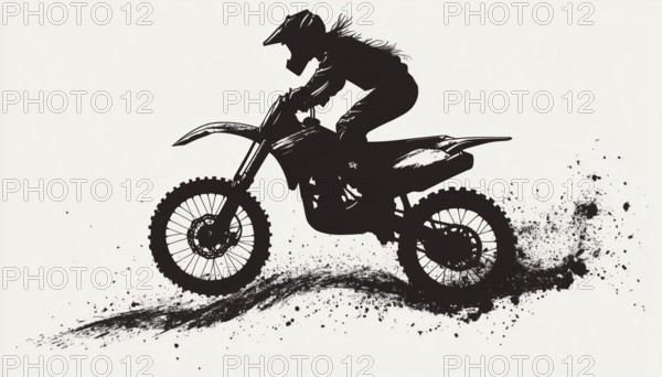 Hand-Drawn Silhouette Of A Motocross Rider Engaged In Jumping And Racing On A Motorcycle In A Sport
