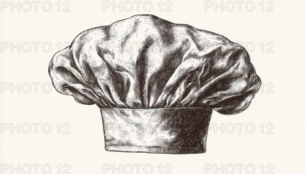 Vintage Engraving Of Chef'S Hat Hand-Drawn On A White Background. Detailed Illustration Of A