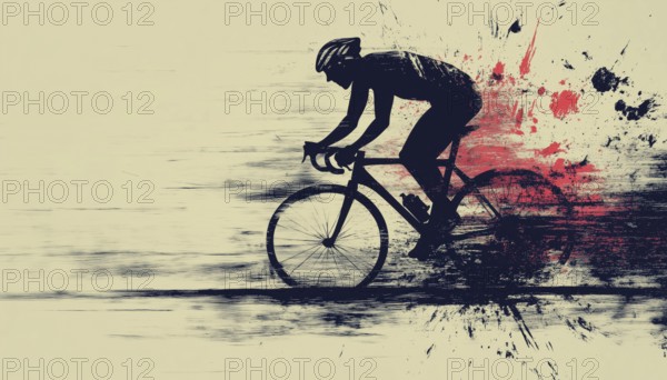Scratched Silhouette Of A Road Cyclist With A Cycling Theme Depicted In The Design, Perfect For