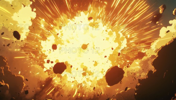 Anime - Yellow Impact Explosion Effect In 16:9 Aspect Ratio. This Design Showcases A Powerful