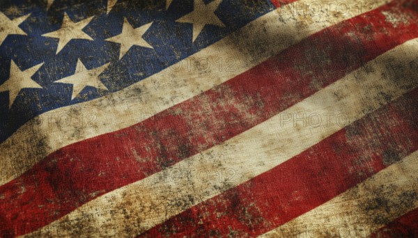 Detailed Close-Up Shot Of Weathered American Flag With Distressed Appearance, Showcasing The Beauty