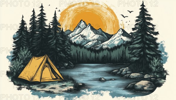 Exploring The Outdoors: Camping And Mountain Adventure For T-Shirt, Tee, Patch Emblem Badge.