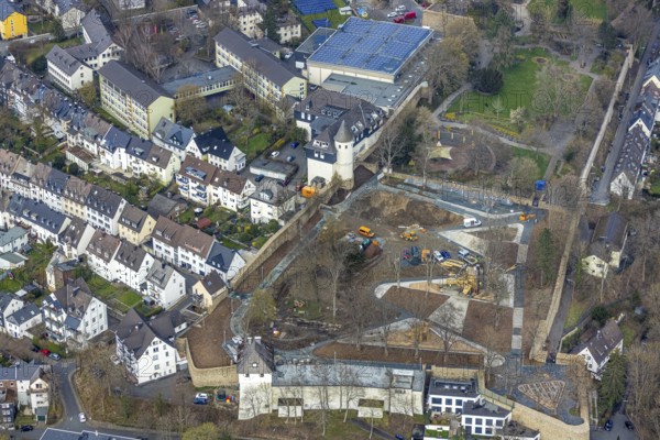 Aerial view, Realschule Am Oberen Schloss, Burgstraße, construction site in the southern part of