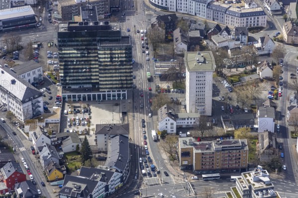 Aerial view, City with Kreishaus, Kulturhaus LÃ¿z, residential and commercial property in Koblenzer