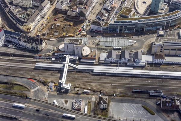 Aerial view, Siegen main station with ZOB bus station, Siegen-Kernband, Siegen, Siegerland, North