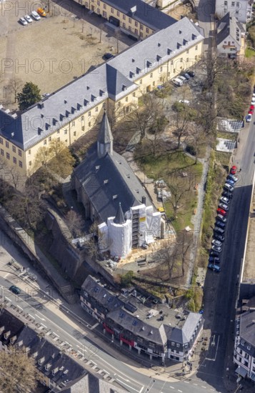 Aerial view, renovation of the Protestant Martini Church, Siegen-Kernband, Siegen, Siegerland,