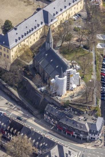 Aerial view, renovation of the Protestant Martini Church, Siegen-Kernband, Siegen, Siegerland,