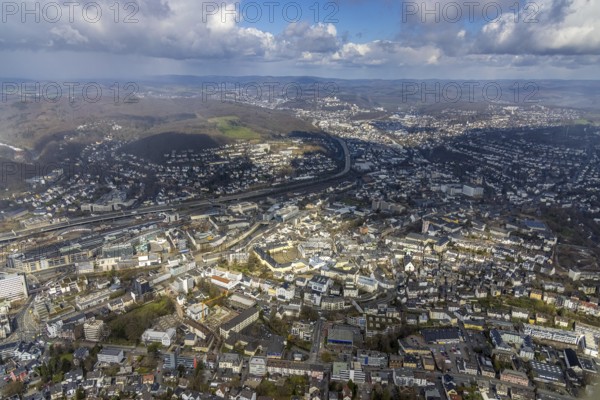 Aerial view, townscape and Lower Castle with the University of Siegen, Campus Lower Castle,