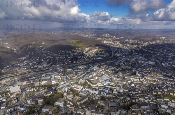 Aerial view, townscape and Lower Castle with the University of Siegen, Campus Lower Castle,