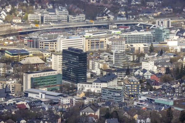Aerial view, City with Kreishaus, Kulturhaus Lütz, Siegen-Kernband, Siegen, Siegerland, North