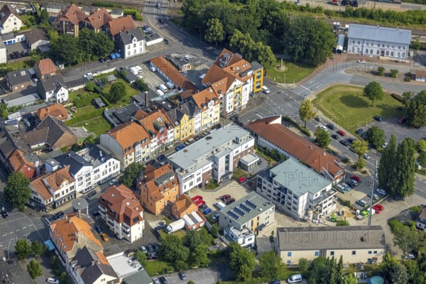 Aerial view, police station, Caritas social centre Werl and construction site new building in