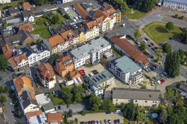Aerial view, police station, Caritas social centre Werl and construction site new building in
