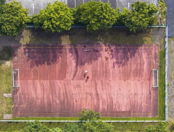 Aerial view, sports field at Werl leisure pool, Werl, Soester Börde, North Rhine-Westphalia,
