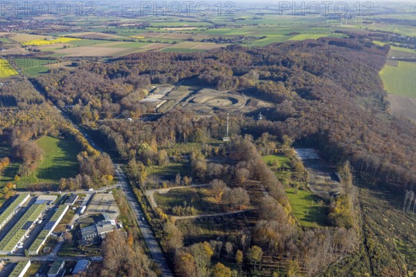 Aerial view, landscape construction construction site and new construction of an observation tower