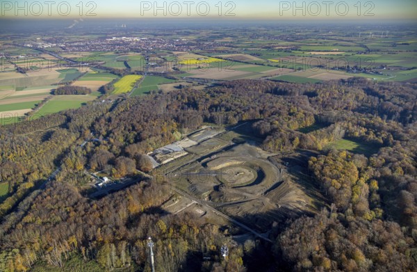 Aerial view, landscape construction construction site and new construction of an observation tower