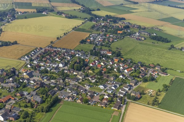 Aerial view, Catholic Church of St. Agatha and local view of Holtum, Werl, Soester Börde, North