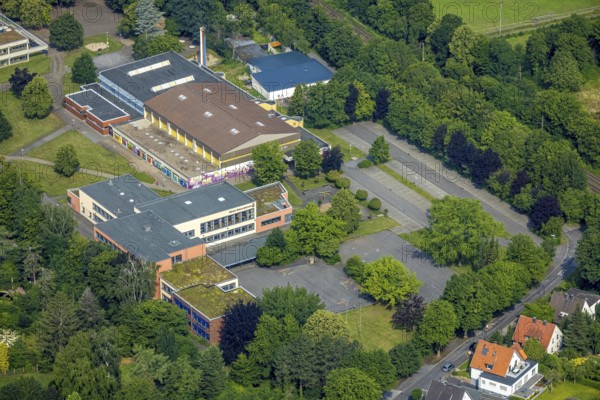 Aerial photo, triple sports hall, Werl Municipal Secondary School, Werl Sports Shooting Club, Werl,