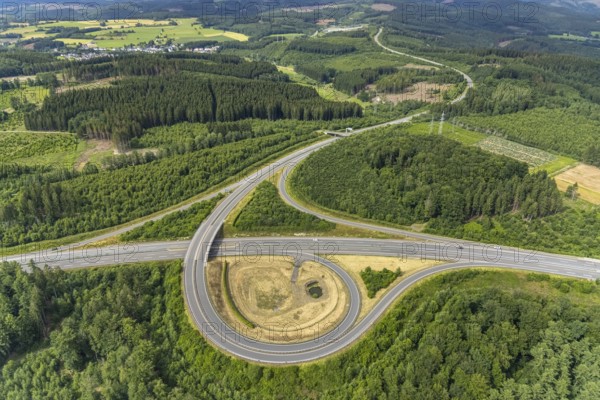Aerial view, A4 motorway, Krombach exit onto the B54, Elben, Schönau, Wenden, Sauerland, North