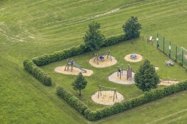 Aerial view, playground In der Schlade, Hillmicke, Wenden, Sauerland, North Rhine-Westphalia,