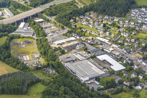 Aerial view, sewage treatment plant Wenden, industrial area Auf dem Ohl, Gerlingen, Wenden,