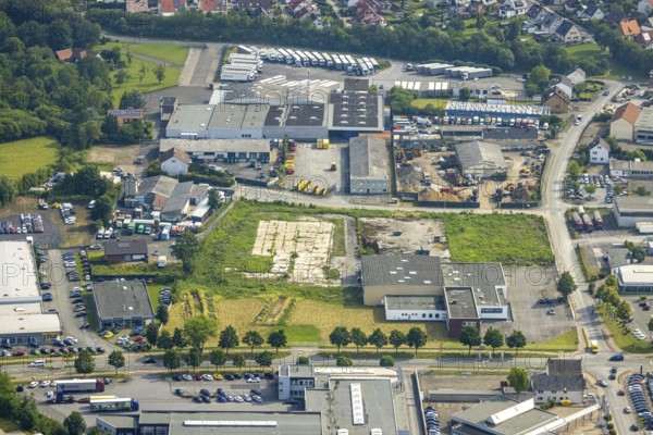 Aerial view, derelict land in Hammer Straße industrial estate, Kettler Outlet Neuwerk, Werl,