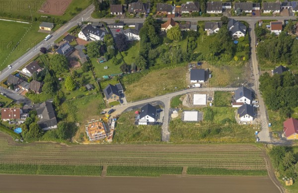 Aerial view, construction site, new residential area Albert-Schweitzer-Straße, Hilbeck, Werl,