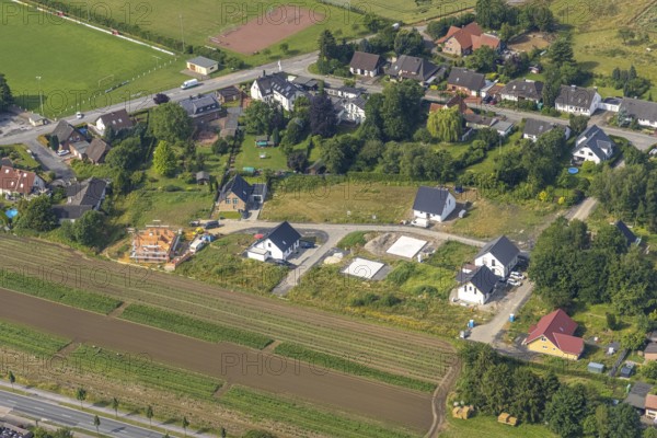 Aerial view, construction site, new residential area Albert-Schweitzer-Straße, Hilbeck, Werl,