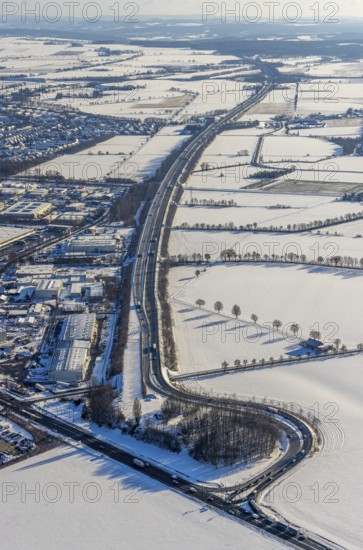 Aerial view, motorway access to the A445 motorway on the B63 Hammer Landstraße federal road,