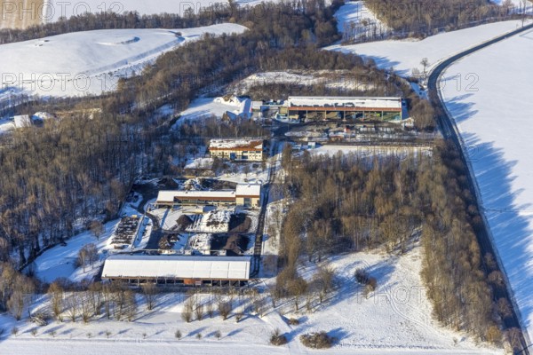 Aerial view, waste management Soest, sewage treatment plant Werl, winter, snow, Werl, Soester