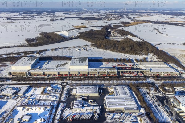 Aerial view, industrial estate KonWerl, ATU warehouse, sewage treatment plant Werl, waste