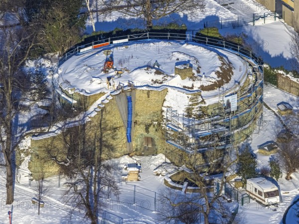 Aerial photo, construction site Werl Castle, castle ruins of the former electoral town castle, at